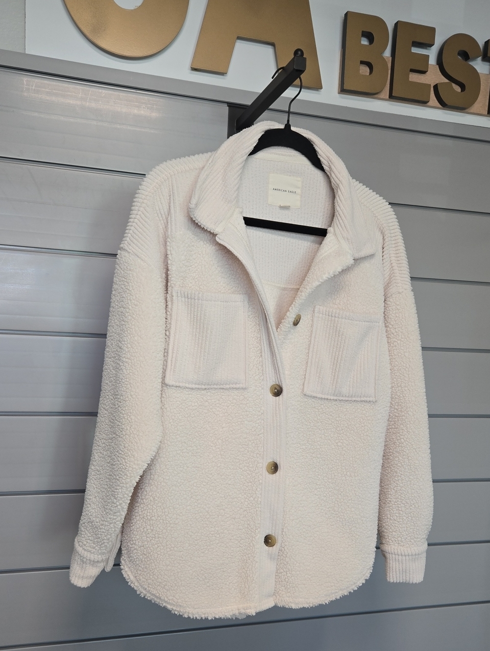 American Eagle Outfitters Cream Sherpa Jacket